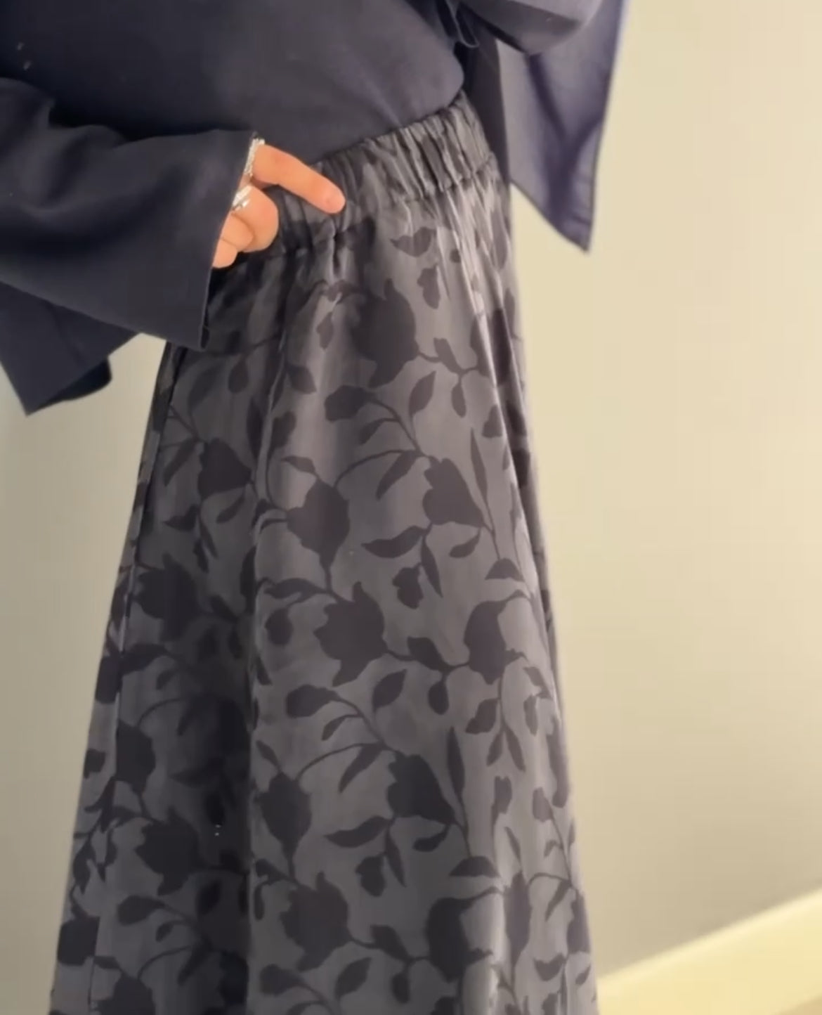 Navy Blue Cupra Silk Skirt