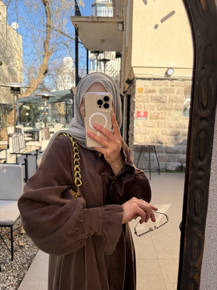 Kahve Vegan İpek Ferace