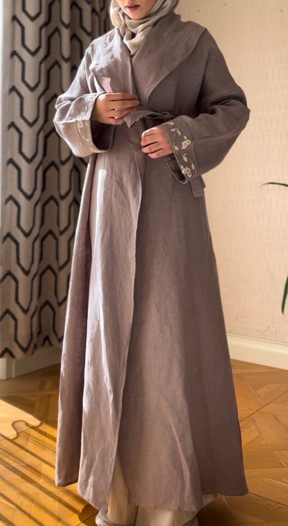 Vizon Nakışlı Keten Kaftan