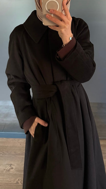 Kahve Yün Kaşe Kaban