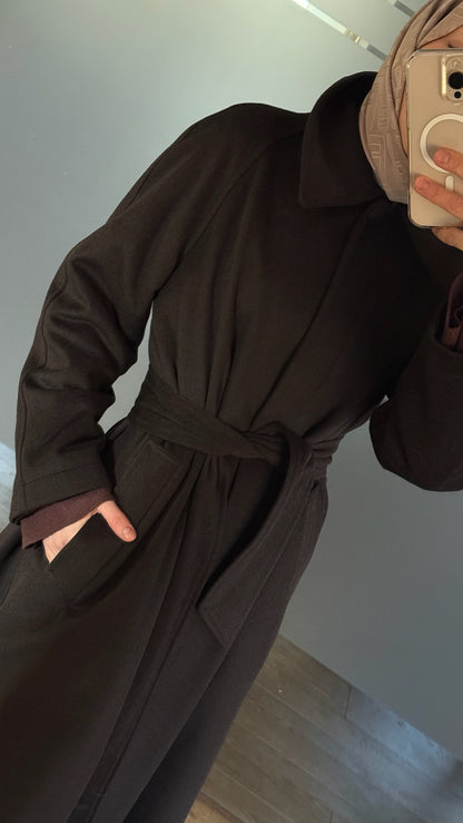 Kahve Yün Kaşe Kaban