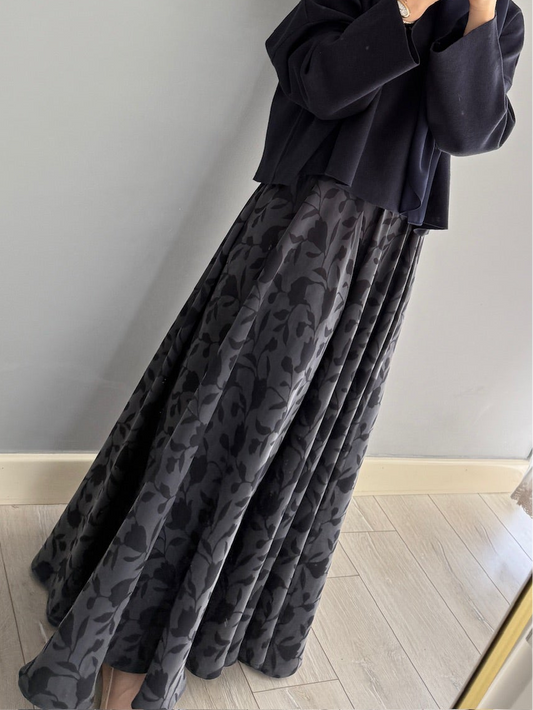 Navy Blue Cupra Silk Skirt