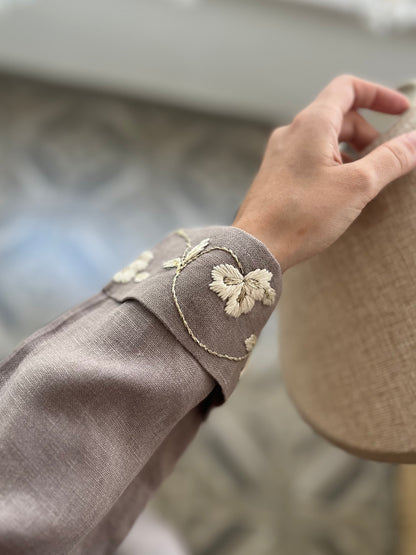 Vizon Nakışlı Keten Kaftan