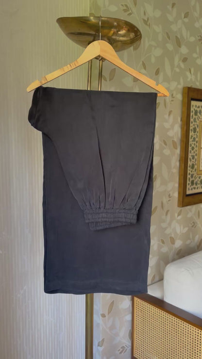 Siyah Kupra İpek Pantolon