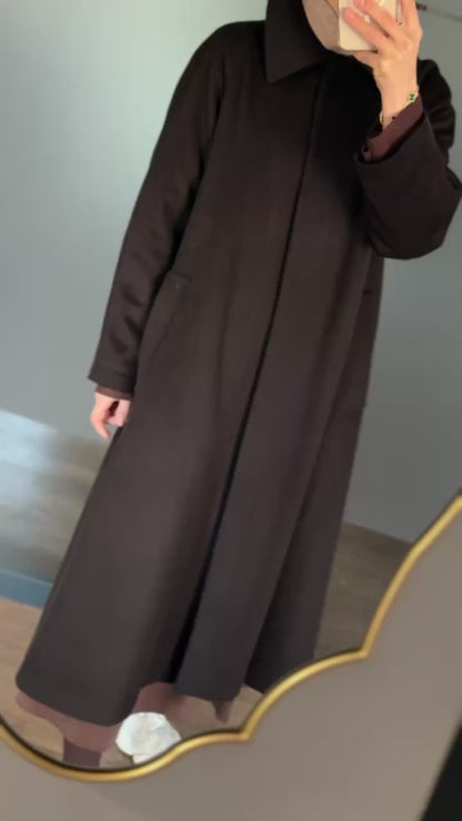 Kahve Yün Kaşe Kaban