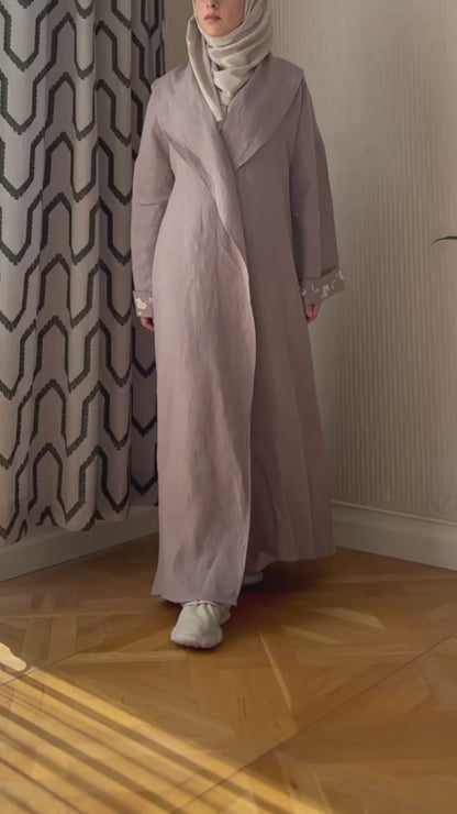Vizon Nakışlı Keten Kaftan